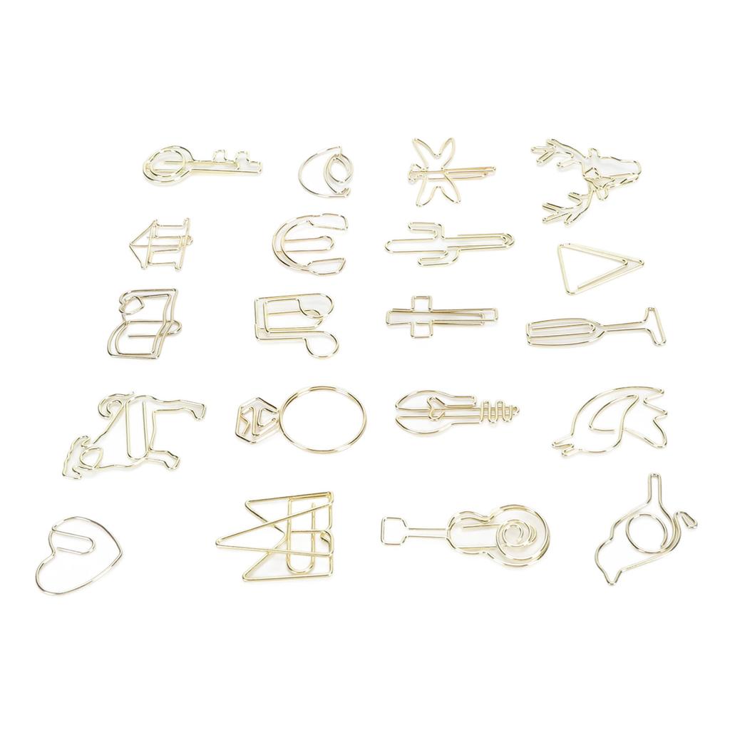 100pcs Paper Clip Gold Series Metal Electroplating Processing Rust Proof Creative 20 Shapes Paper Ma