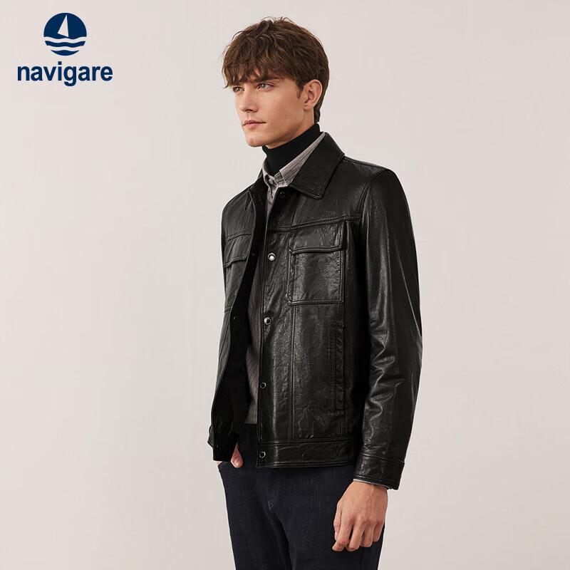 

Navigare Men s Genuine Goatskin Leather Biker Jacket L (50)