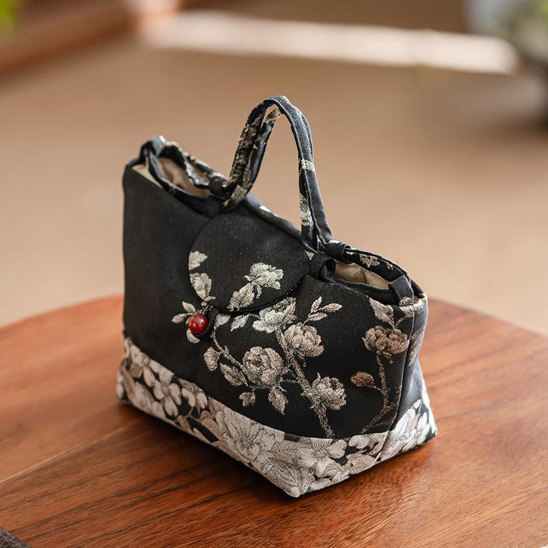 Brocade Embroider White Plum Blossoms Teaware Storage Bag Portable Travel Storage Bags Teaware Dirt-resistant Chinese Tea Cozies