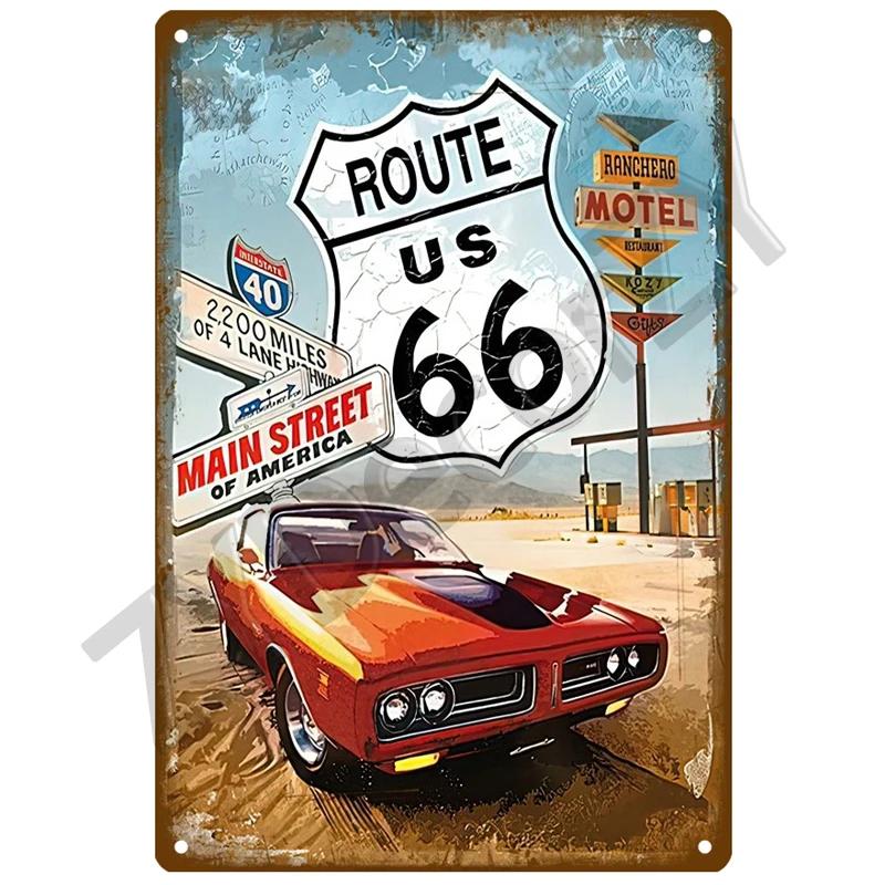 Route 66 Metal Sign House Plaque Metal Poster Tin Sign Plate Wall Posters Vintage Retro Aesthetic Room Decor Wall Art Decoration