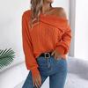 Women's Sweatshirt: Casual and Sensual Collared Off-the-Shoulder Cable-Knit Long-Sleeved Pullover Top