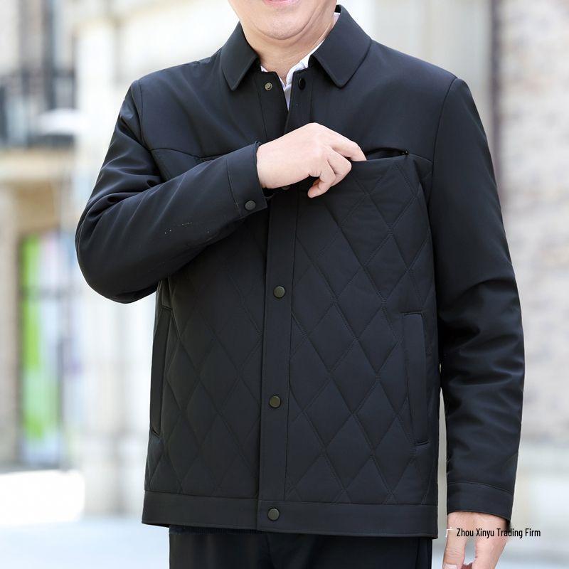 Men's Autumn/Winter Thickened Cotton-Padded Jacket for Middle-aged and Elderly, Dad's Lapel Jacket, Outerwear.