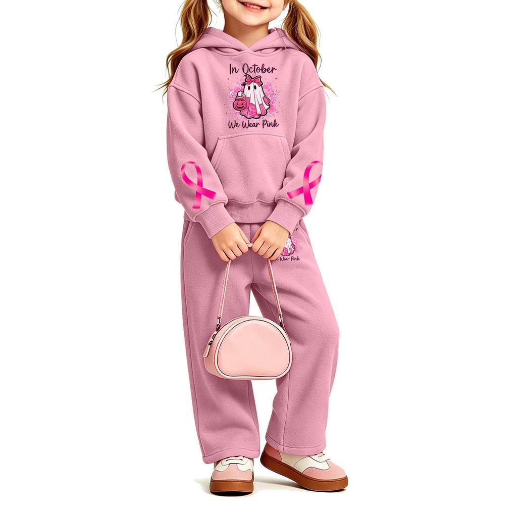 Girls' Printed Hoodie and Sweatpants Set, 2-Piece Casual Outfit for Everyday Wear