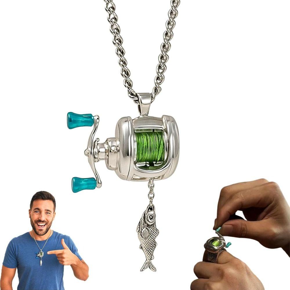 Creative Gift with Rotatable Handle Mini Fishing Reel Necklace Alloy DIY Fishing Reel Ring Backpack Keychain Jewelry Accessories