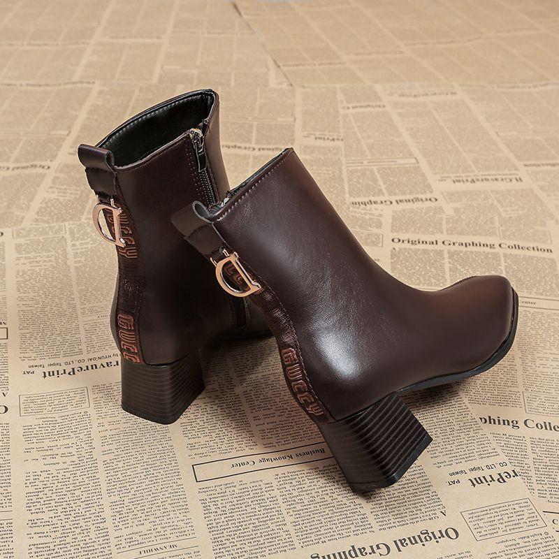 Combat Ankle Boots for Women Fur Elegant with Medium Heels Woman Short Shoes Punk Style Brown Booties Autumn High Quality Boot