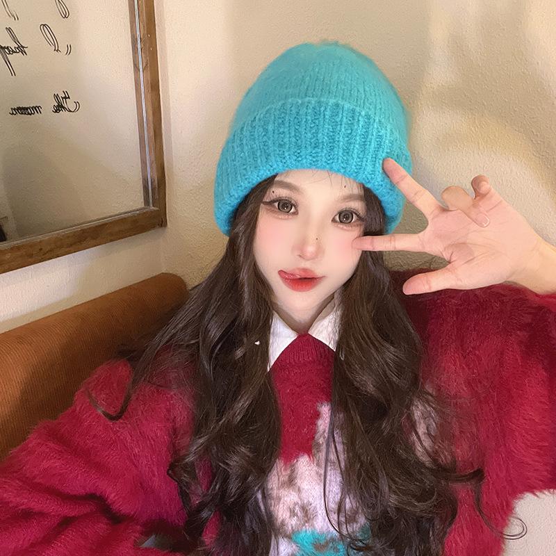 New Wool Hat for Women Korean Style Versatile Warm Ear Protection Knit Hat Korean Style Face Showing Small Pile of Hats