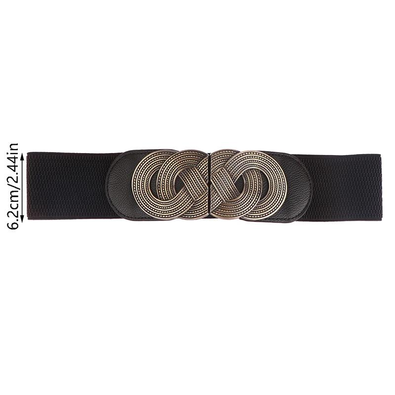 Ceinture large élastique noire élégante vintage à boucle métallique pour femmes, décoration pour manteau, robe, ceintures