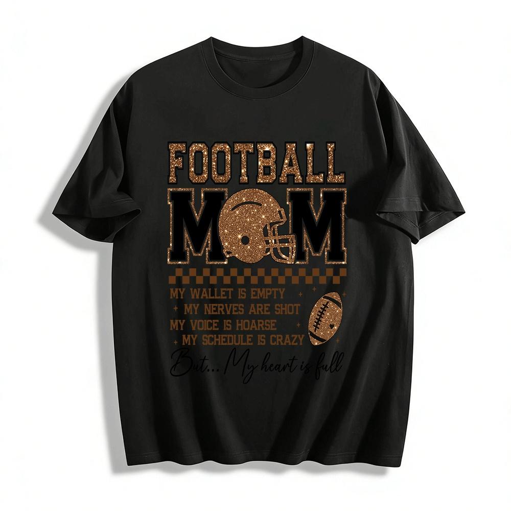 Football Mom Glitter Print Tee Heart Full Game Day Casual Top Pure cotton T-shirt XXS