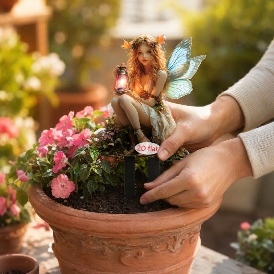 Feengarten-Stab mit Laterne, 2D Acryl-Elfen-Außenhof-Dekoration, UV-bedruckte Gartenkunst für Rasen Topfpflanzen, Geschenk für Frauen