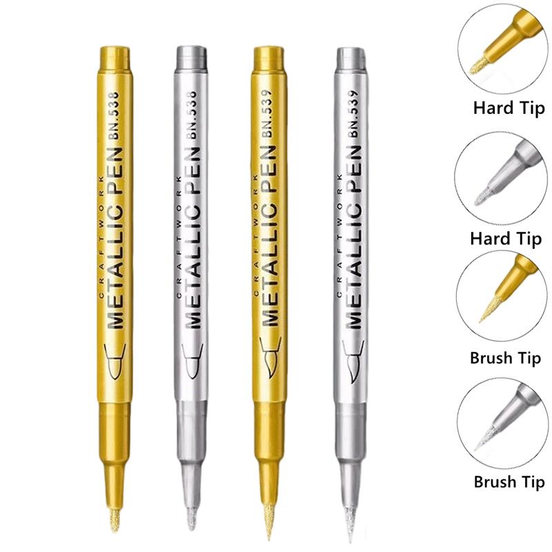 1/10/50Pcs Art Writing Gold Silver White Metallic Paint Pen Set Brush Tip Marker Pen Acrylic Paint Markers Stationery Supplies