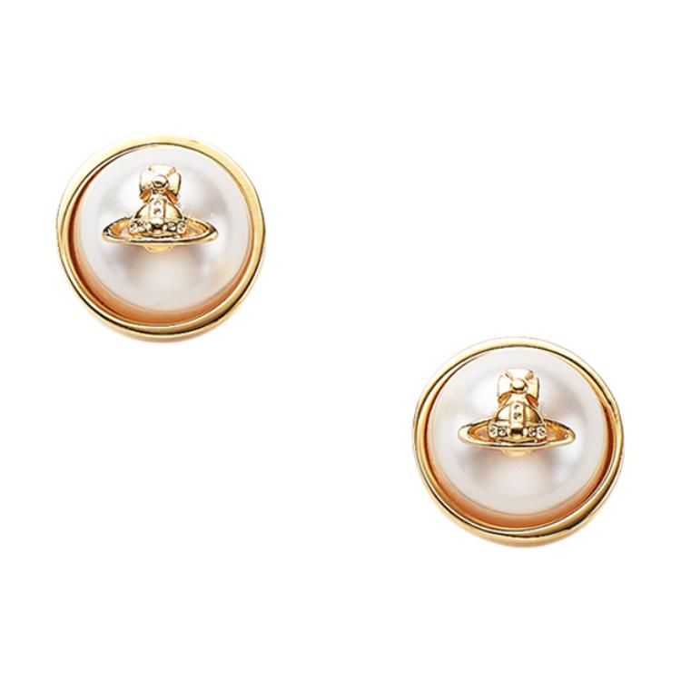 Vivienne Westwood Olga Round Pearl Decoration Logo Pattern Vintage Design Earrings Women earrings Gold 62010053R119R119 Box