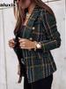 Autumn Winter Long Sleeve Double Button Lapel Printed Coat for Women
