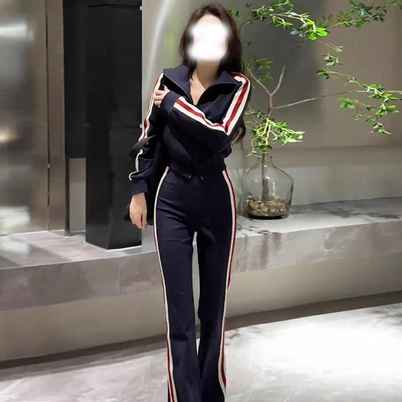 Autumn 2025 Women s Black Jacket & Sports Pants Set - European Style XL