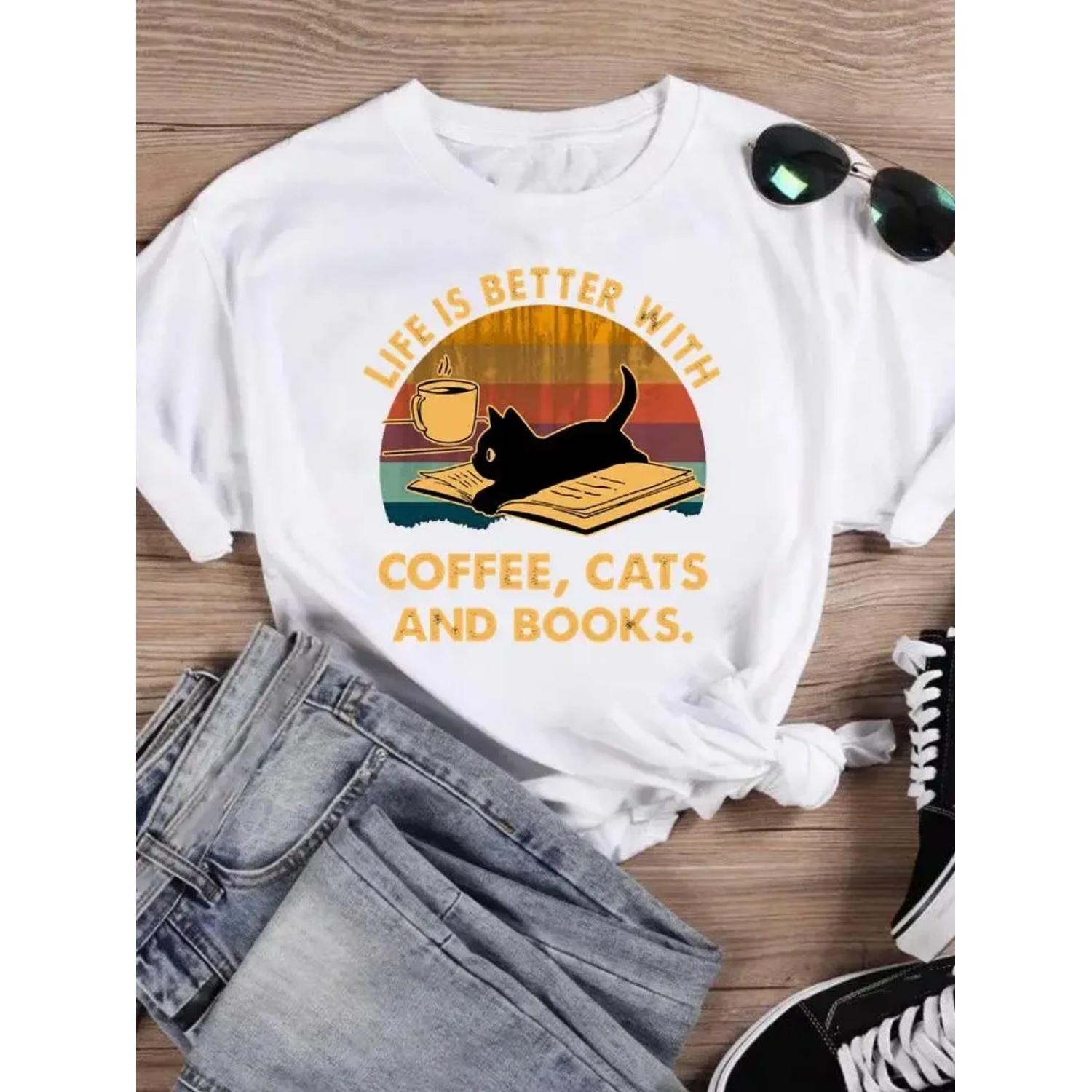 

Coffee T-shirts Print Summer Graphic T Top Clothing Fashion Shirt Female Women Short Sleeve Cartoon Tee T-Shirt XXXXXL білий