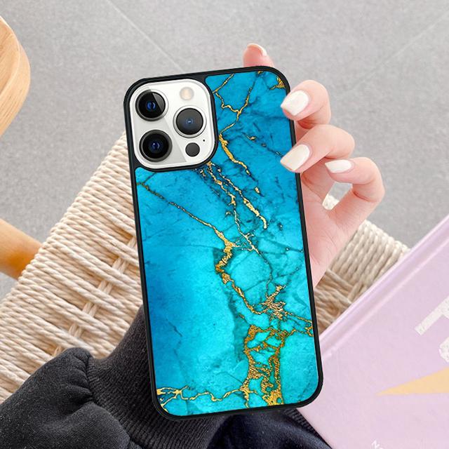 Teal Blue Gold Agate Marble Phone Case For iPhone 17 Air 13 12 14 15 16  Cover For Apple iPhone 17 Air Pro Max Plus Coque