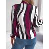 GMXIA Spring and Summer Stylish Contrasting Color Striped Tie Lantern Sleeve Chiffon Blouse for Women