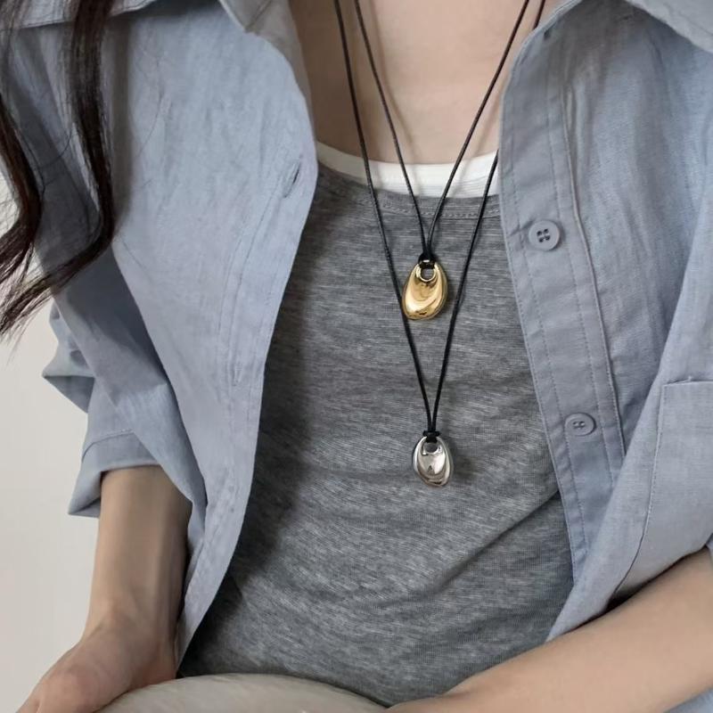 Adjustable Pu Leather Cord Necklace Irregular Bean Pendant Clavicle Chain Geometric Charm Jewelry Unisex Accessories Gift