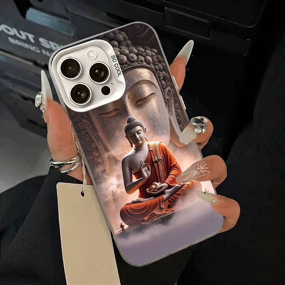Shakyamuni Buddha Phone Case For iPhone 11 12 13 14 15 16Pro Max Plus white Sliver  Phone Cover