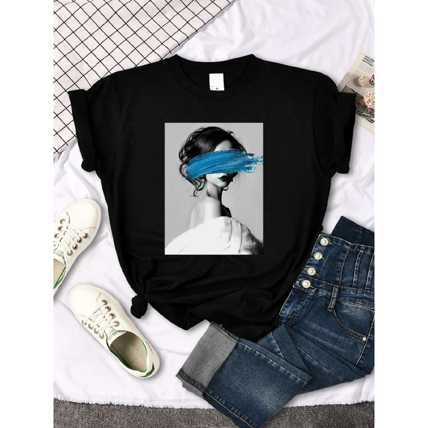 

Art Portrait Character Smear Print Women Tshirts Summer Fashion T-Shirt Breathable O-Neck Tee Shirts Soft Cool T-Shirt Female XXXXXL різнокольоровий