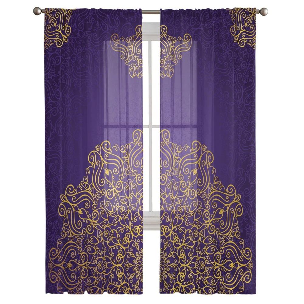 Arabian Purple Islam Tulle Curtains for Living Room Print Sheer Voile Curtain Bedroom Window Screening Drapes Blinds Home Decor
