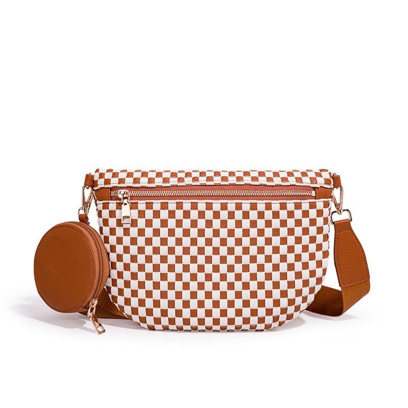 Hand Woven Checkerboard Crossbody Bag, Casual Sports Shoulder Bag, Lightweight and Versatile Waist Bag