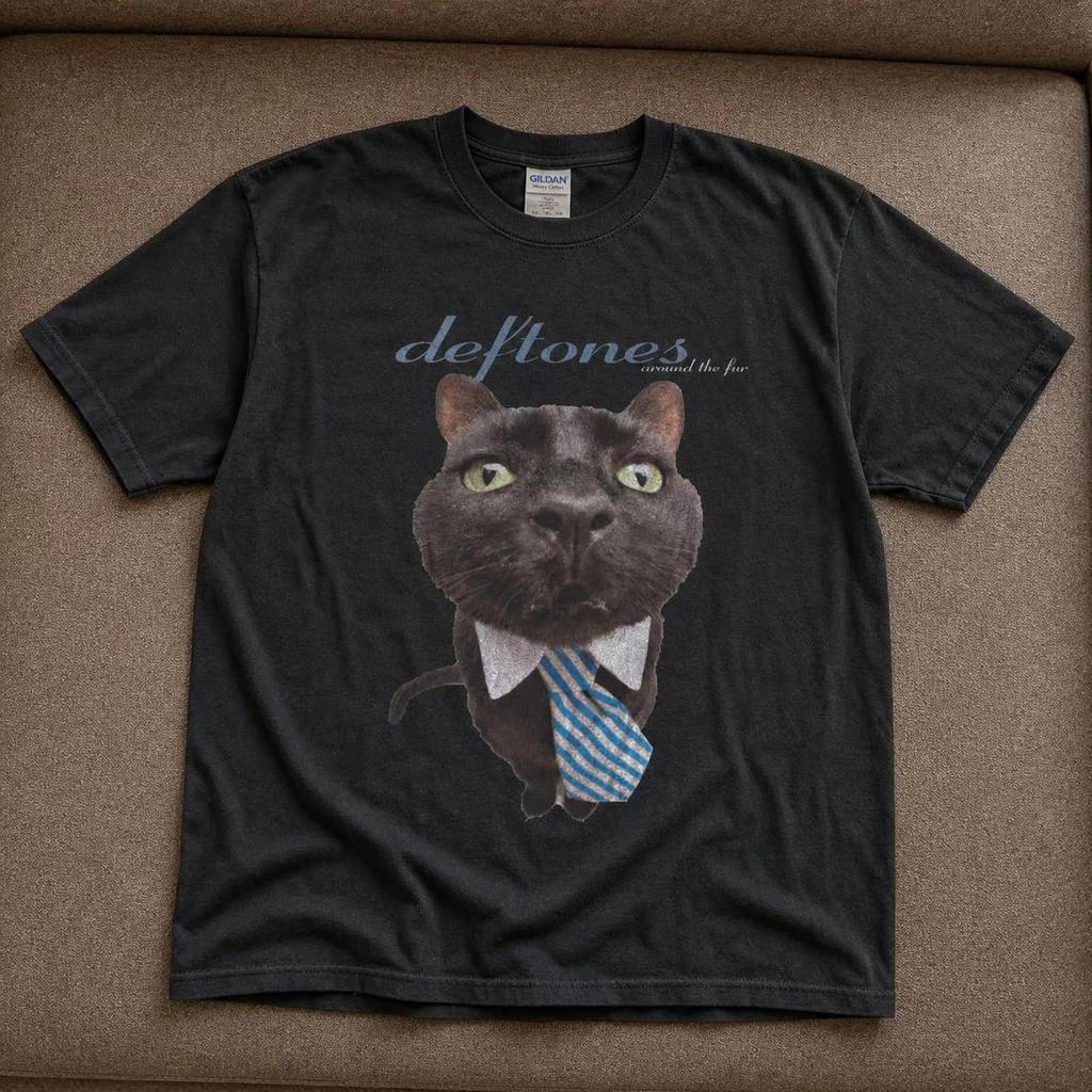 Deftones Around the Fur Cat Graphic Unisex Black Cotton T-shirt S-5XL