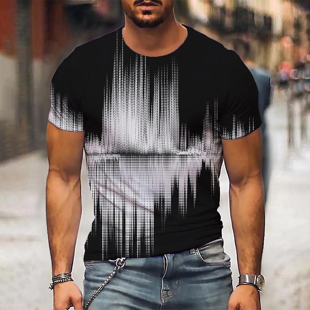 Fashion Men's T-Shirt Black White Stripe Printed Personalized Casual Plus Size Comfortable Round Neck Short Sleeved T-shirt