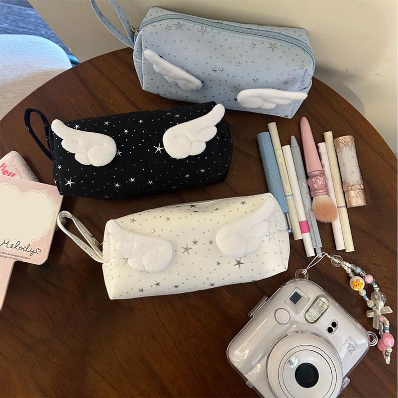 Korean Style Y2K Wings Star Dots Pencil Bag Large Capacity Desktop Stationery Storage Pen Case