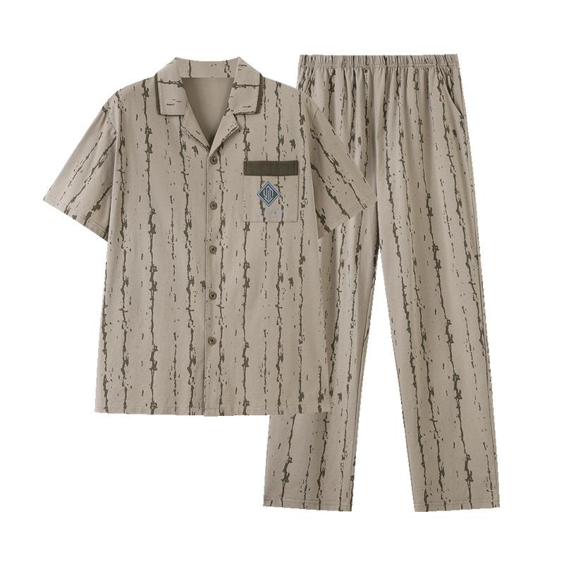 Pajamas Men's Summer Cotton Short Sleeve Trousers Men's Thin Summer Large Size Half Sleeve Men's Summer Loungewear Set