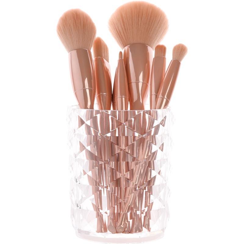 Makeup Brush Storage Bucket Diamond Pattern Pen Holder Light Luxury Desktop Ornaments Bedroom