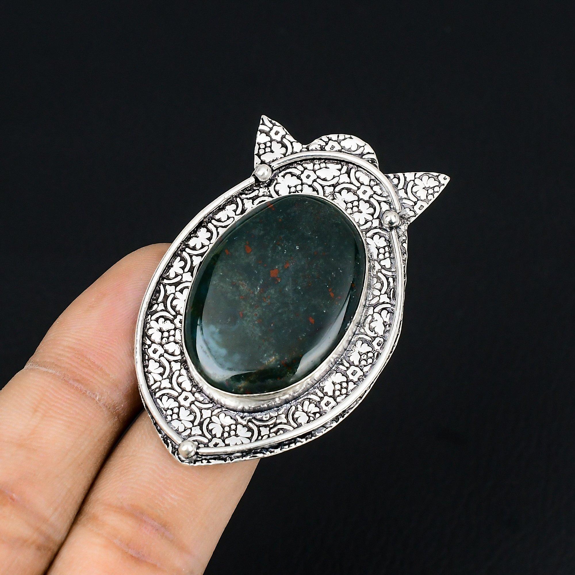 Friendship Day Sale Bloodstone Gemstone Sterling Silver Statement Ring Size 7.5 7.5