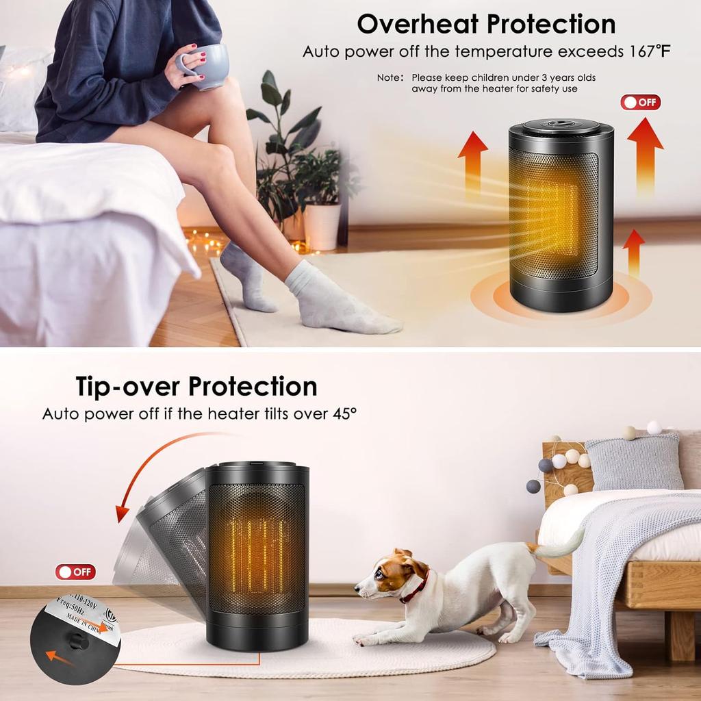 Personal Space Heater, Portable 750W-1500W Fast Heating Ceramic Tower Heater with Over-Heat Protection, Small Heaters for Bedroom