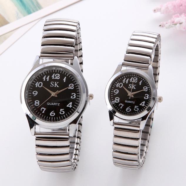 Middle-Aged & Elderly Couple's Watch with Digital Display and Elastic Steel Band