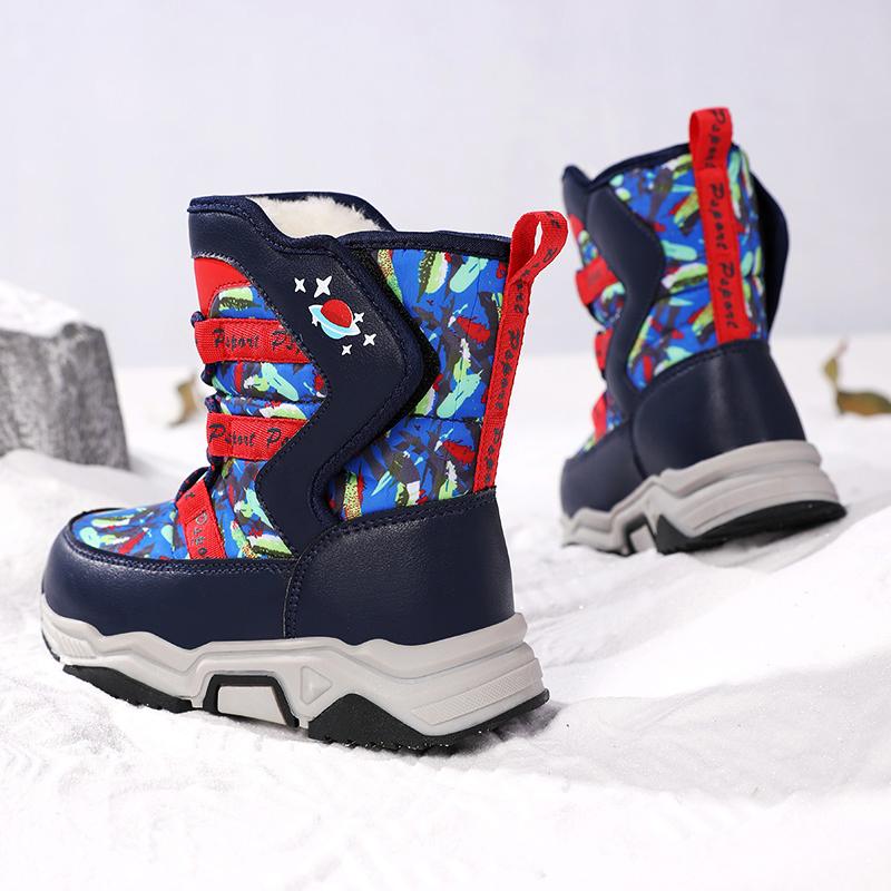 Autumn/Winter Unisex Kids Snow Sneakers Boys Plus Fleece Winter Boots Outdoor Non-slip Girls Teenagers Hip-top Snow Boots