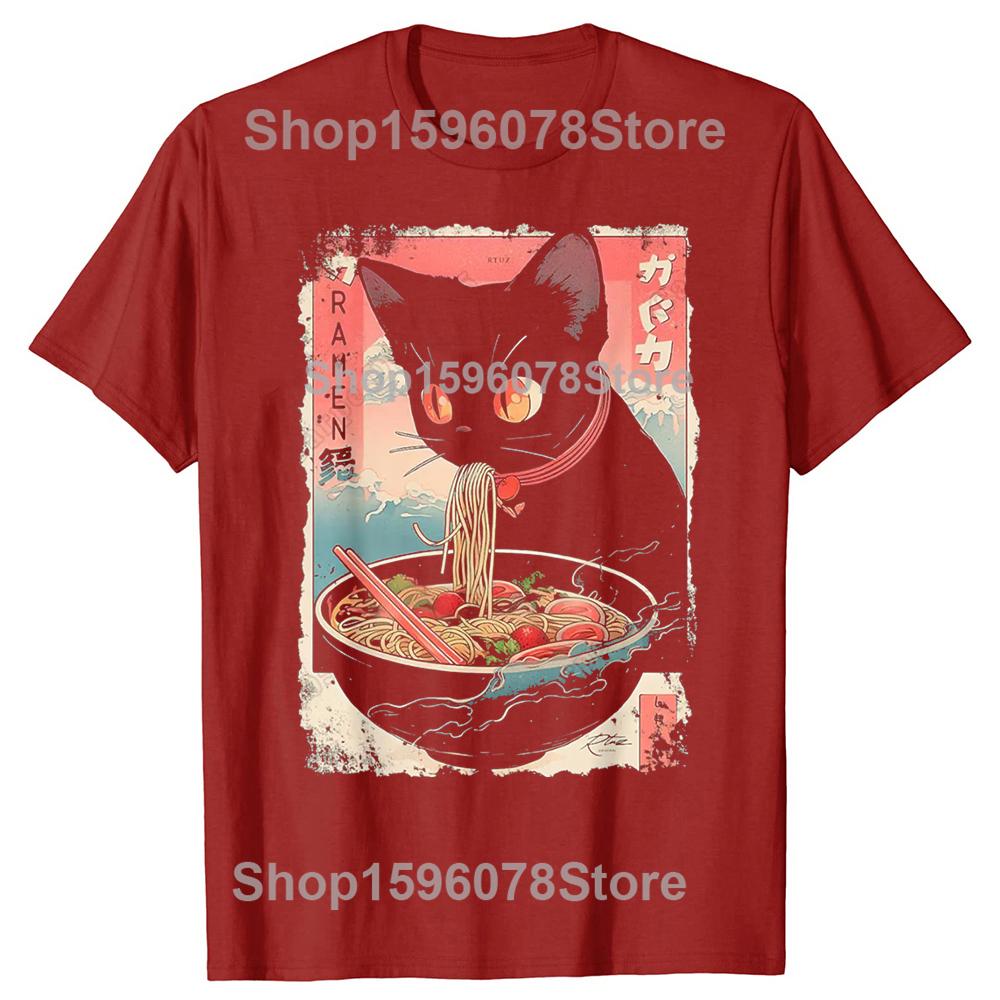 

Watercolorful Cat Ramen Noodle Japanese Anime TShirt Clothing Fashion T Shirts Cotton Short Sleeve Oversized Loose Tshirt Tops S