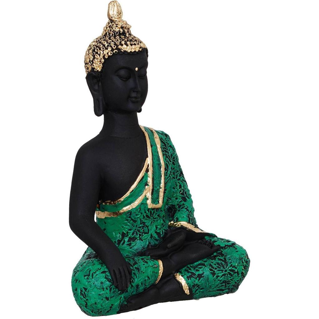 Buddha Statue For Home Living Room Vastu Statue Decorative Showpiece - 13 Cm  (Polyresin, Green)