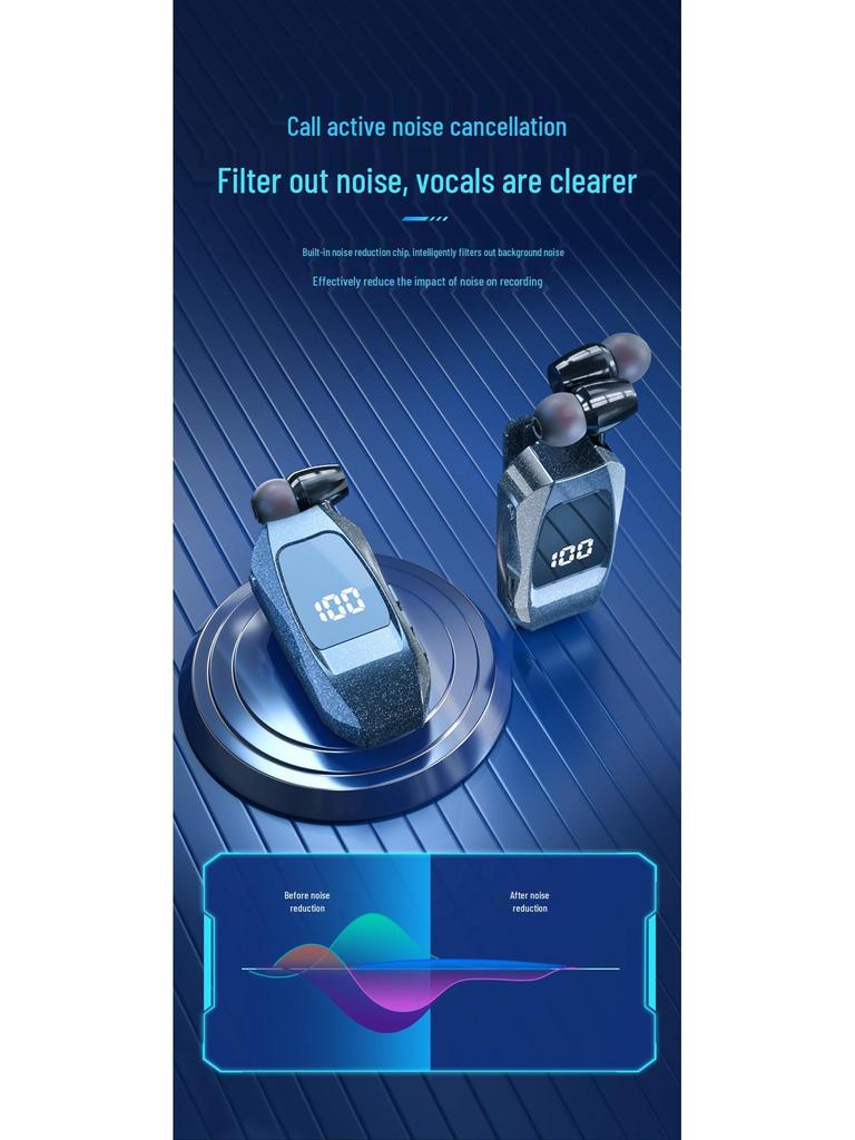 GT010 Wireless Bluetooth Earphone: Clip-On, Large Battery, Vibration, Retractable, with Digital Display for Business Use