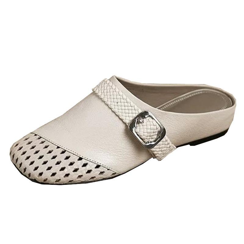 JX hollow bag head half slippers women's outer wear summer new splicing belt buckle low heel slippers