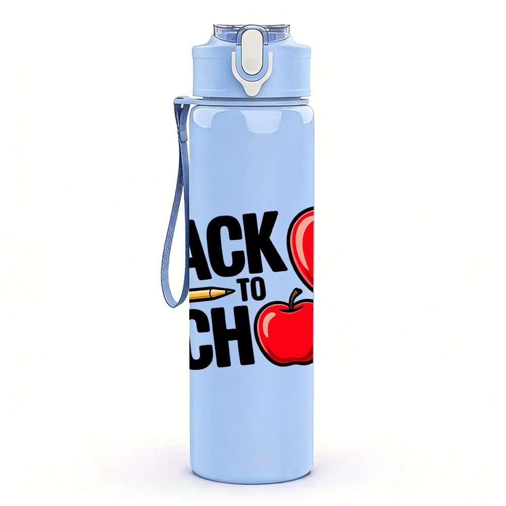 1PC Back To School Apple Book Theme 750ml Color Plastic Sports Water Bottle Leakproof Flip Straw Lid Suitable for Sports Office Home Use