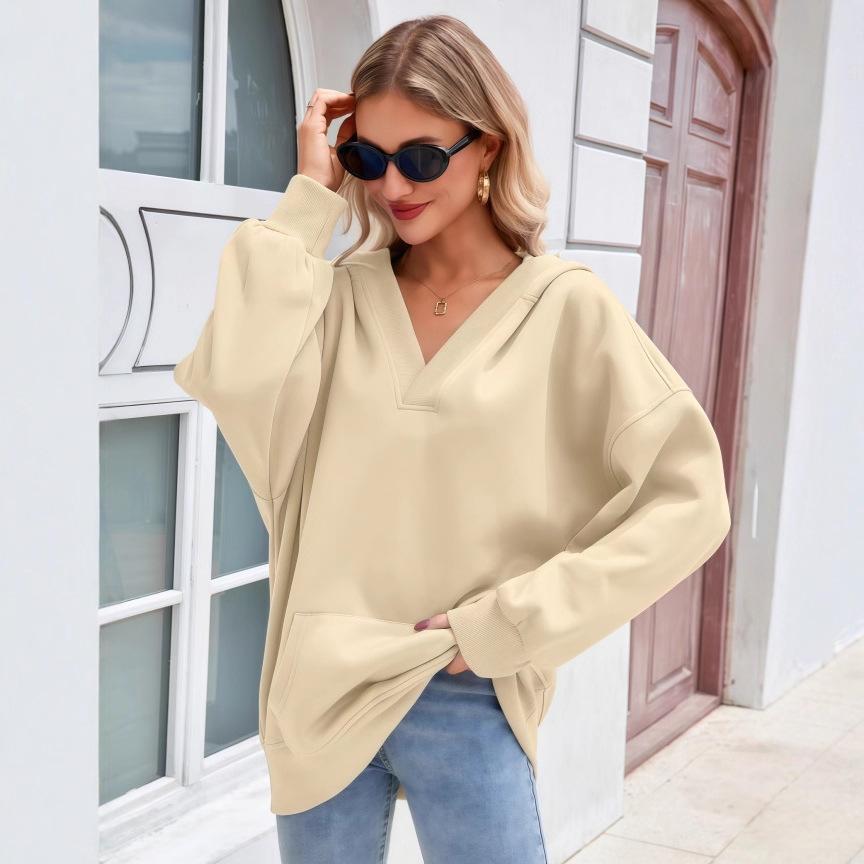 

Новий осінньо-зимовий топ: Однотонний жіночий світшот з капюшоном, кишенею-кенгуру та довгими рукавами XXL бежевий