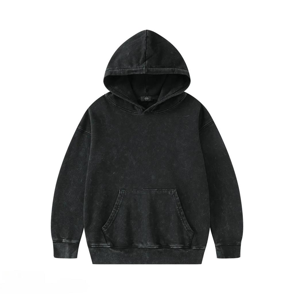 Children's Streetwear Trendy Cool 350G Terry Cotton Vintage Zipper Hoodies Boys Girls Casual Sport Tops Outerwear Kids Clothes