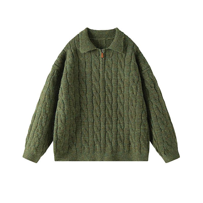 Men's American Retro Cable Knit Half-Zip Sweater - Winter Trendy Casual POLO, Lazy Style for Couples.