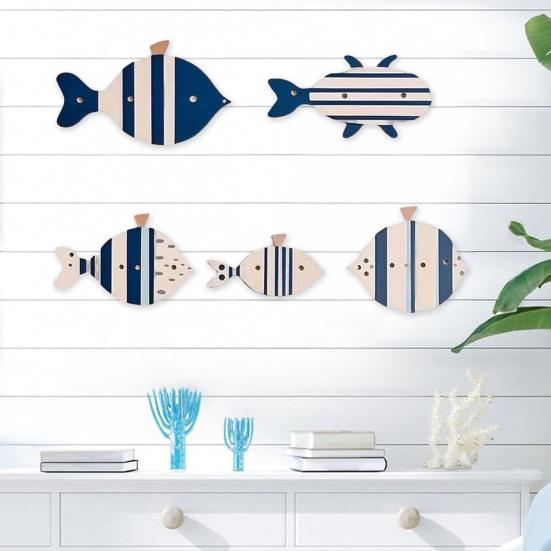 5 Pcs Wooden Fish Wall Decor Nautical Rustic Fish Wall Art Sculpture Beach Coastal Theme Farmhouse Hanging Sign for Home Bathroom Bedroom Lake House