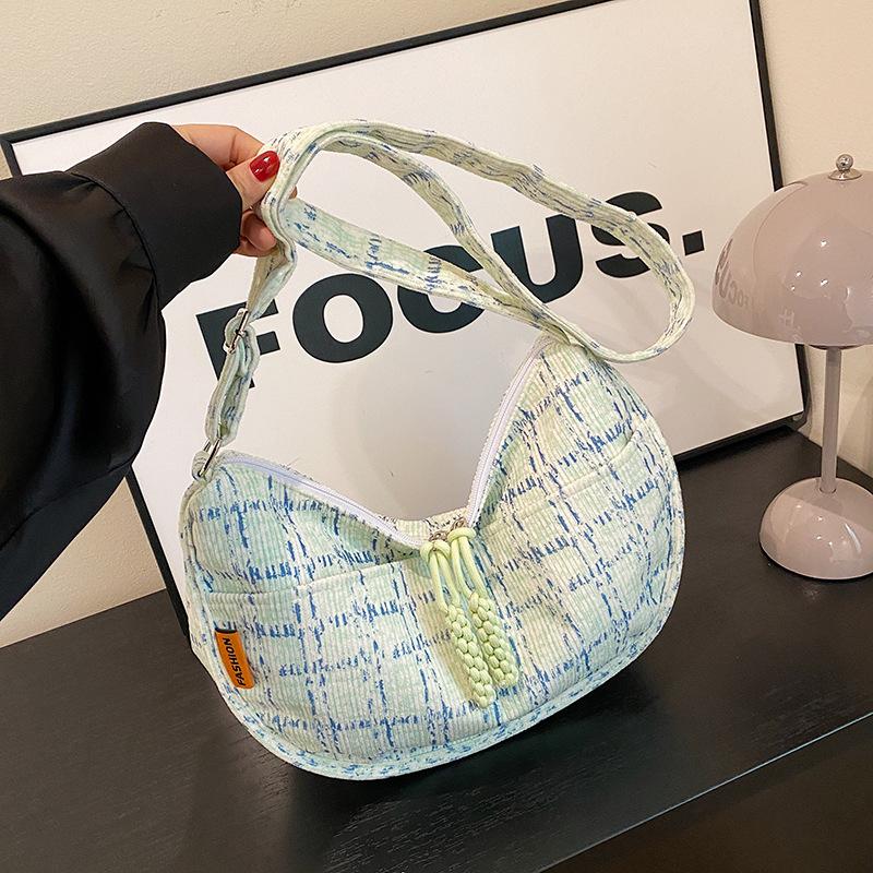 Stylish and Versatile, Simple and Small, Fresh, Thousand Bird Grid, Large-capacity Literary Women's One-shoulder Crossbody Dumpling Bag