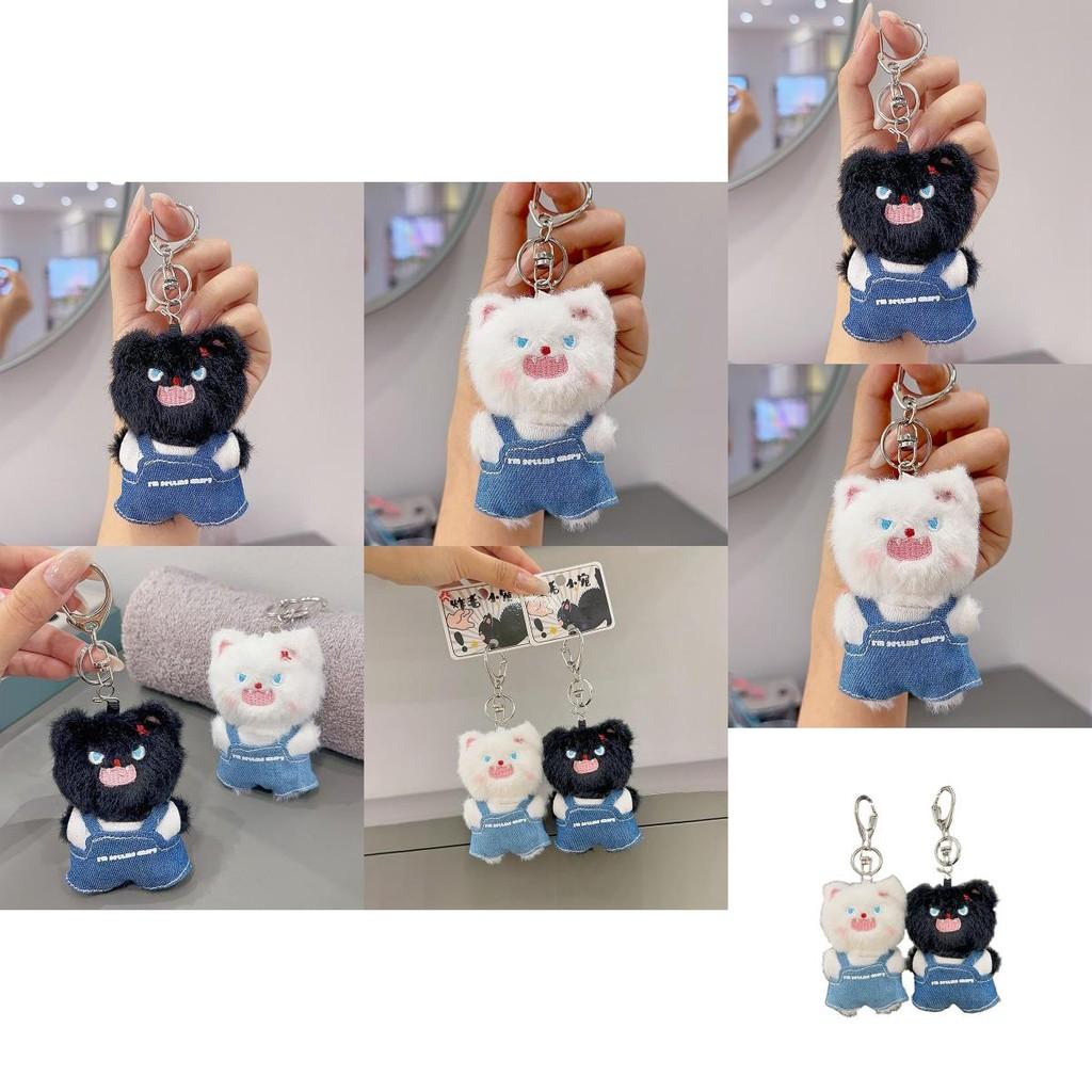 Plush Cat Keychain With Denim Overalls For Anime Collectors And Gift Lovers