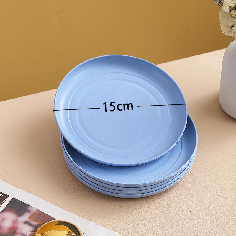 Wheat Straw Round Vegetable Plate Household Large Vegetable Plate Set Drop-Resistant Snack Plastic Plate Fruit Plate
