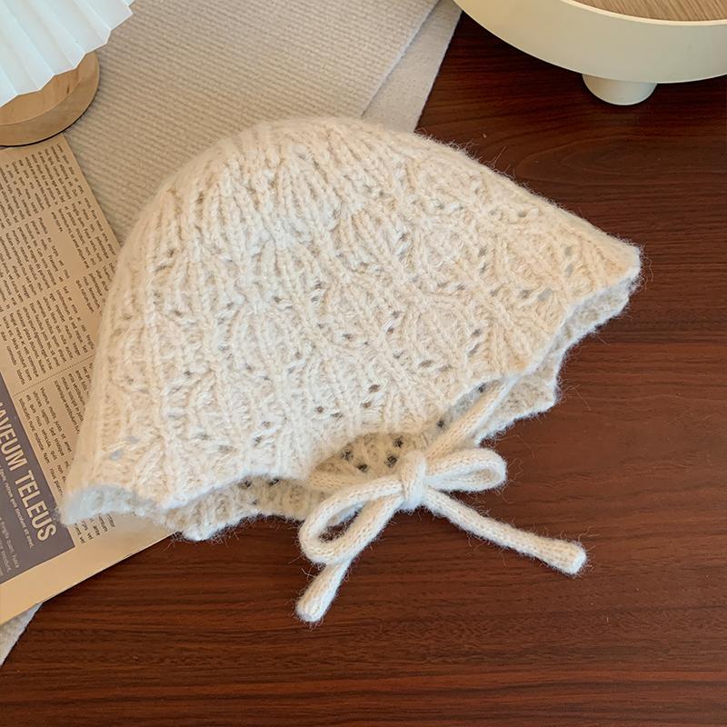 Strap Knitted Bucket Hat Women's Autumn and Winter New Versatile Bucket Hat Big Head Circumference Show Face Small Wool Hat