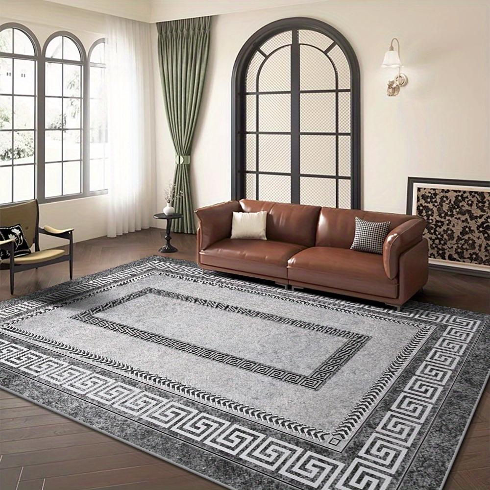 Seven Deer Luxurious Gray Velvet Area Mat - Soft,Chinese Texture Border Design, Perfect for Living Room, Bedroom, Office, or Exhibition Hall