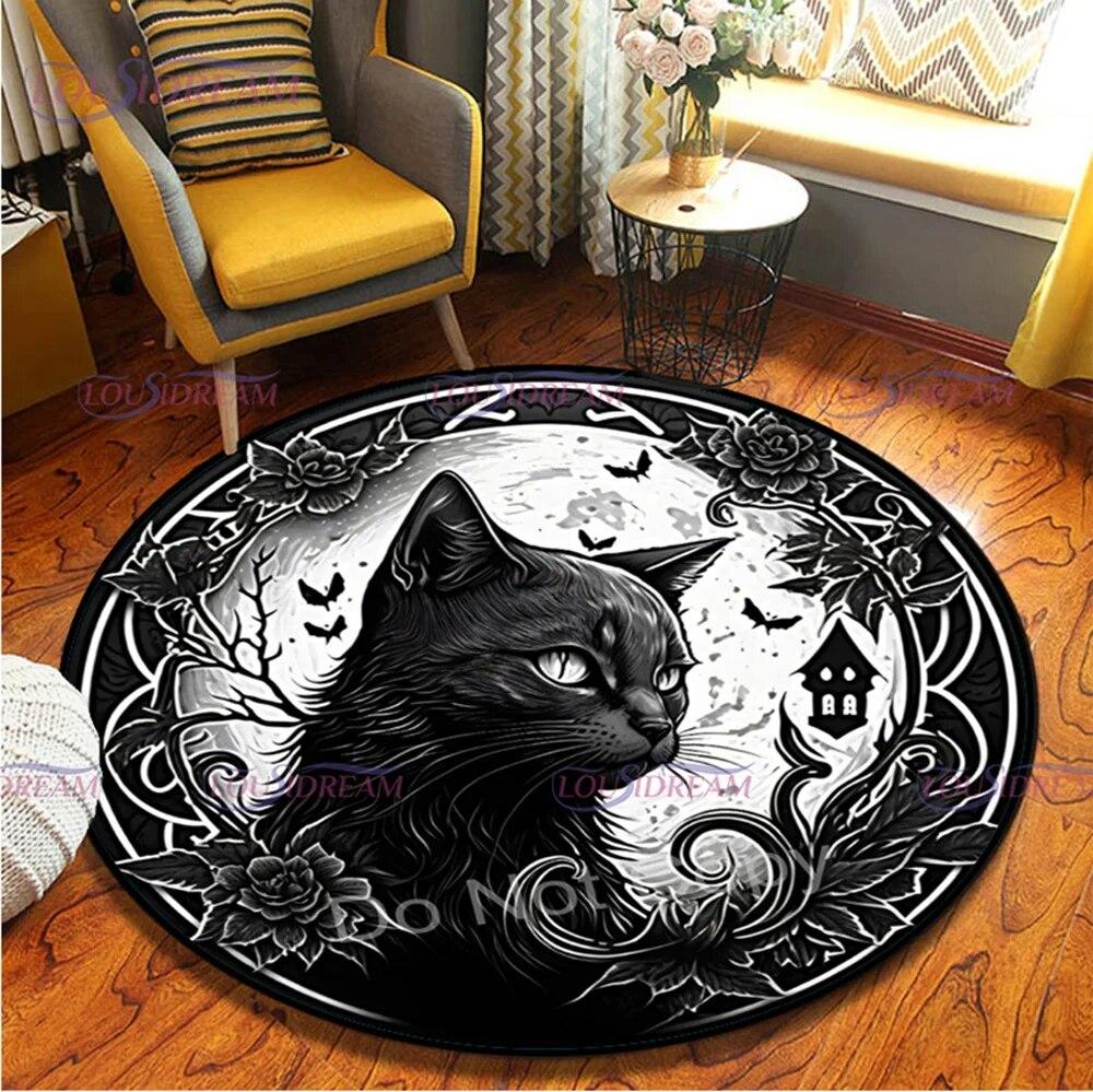 Kitchen Crystal Witch Round Area Rugs Indoor Circle Rug Halloween Entryway Doormat Floor Carpet for Bedroom Living Room Mat