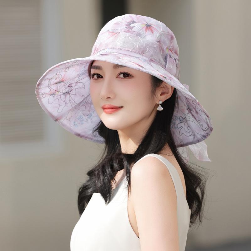 

Летняя шляпа женская солнцезащитная шляпа модная универсальная с кружевом и бантом летняя уличная шляпа-ведро Average size